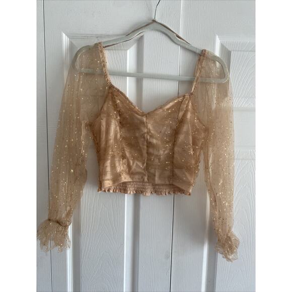 Peach‎ Womens Medium Etherial Smocked Sheer Sleeve Victorian Feminine - Picture 1 of 9